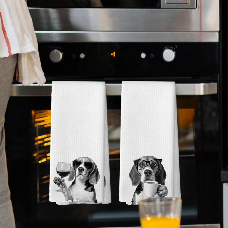 Mcehtle Funny Beagle Kitchen Towels Set of 2, Dog Kitchen Accessories, Coffee Station Wine Bar Decor, Dog Chef Gift Hand Towel, Dining Room Decorative Tea Towel Dish Towels 16x24 Inch - Image 2